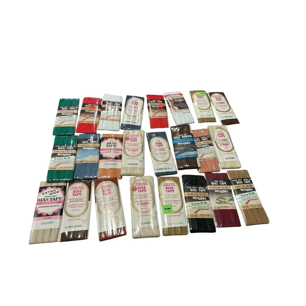Lot of‎ 24 Bias Tape Packages NOS Mixed Widths, Colors, Brands c1960s-1970s